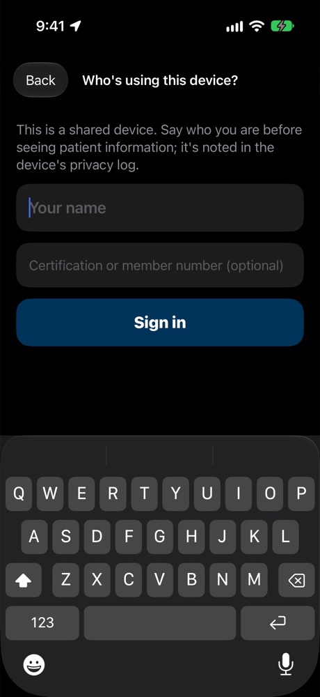 Crew sign-in on a shared agency device